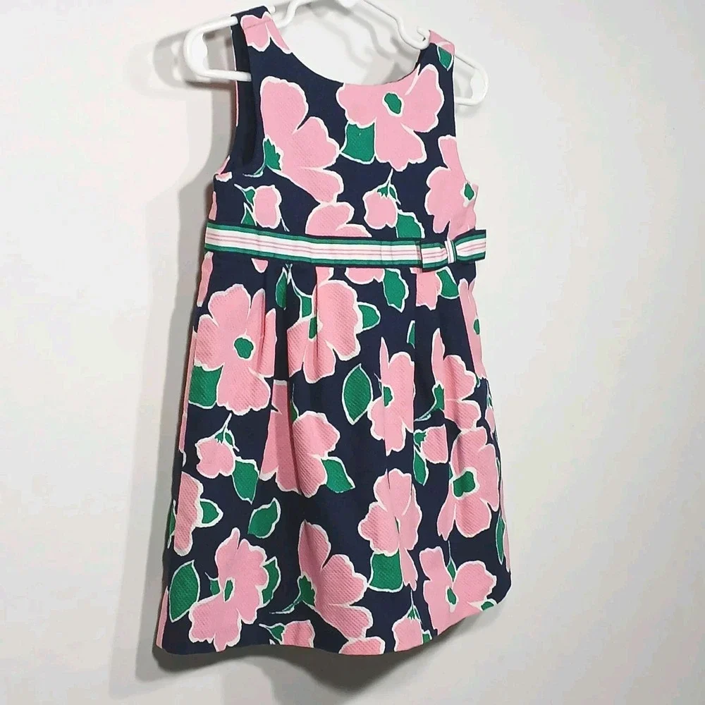 Janie and Jack Floral Seersucker Dress‎ 2T Navy Pink Coastal Preppy Sleeveless